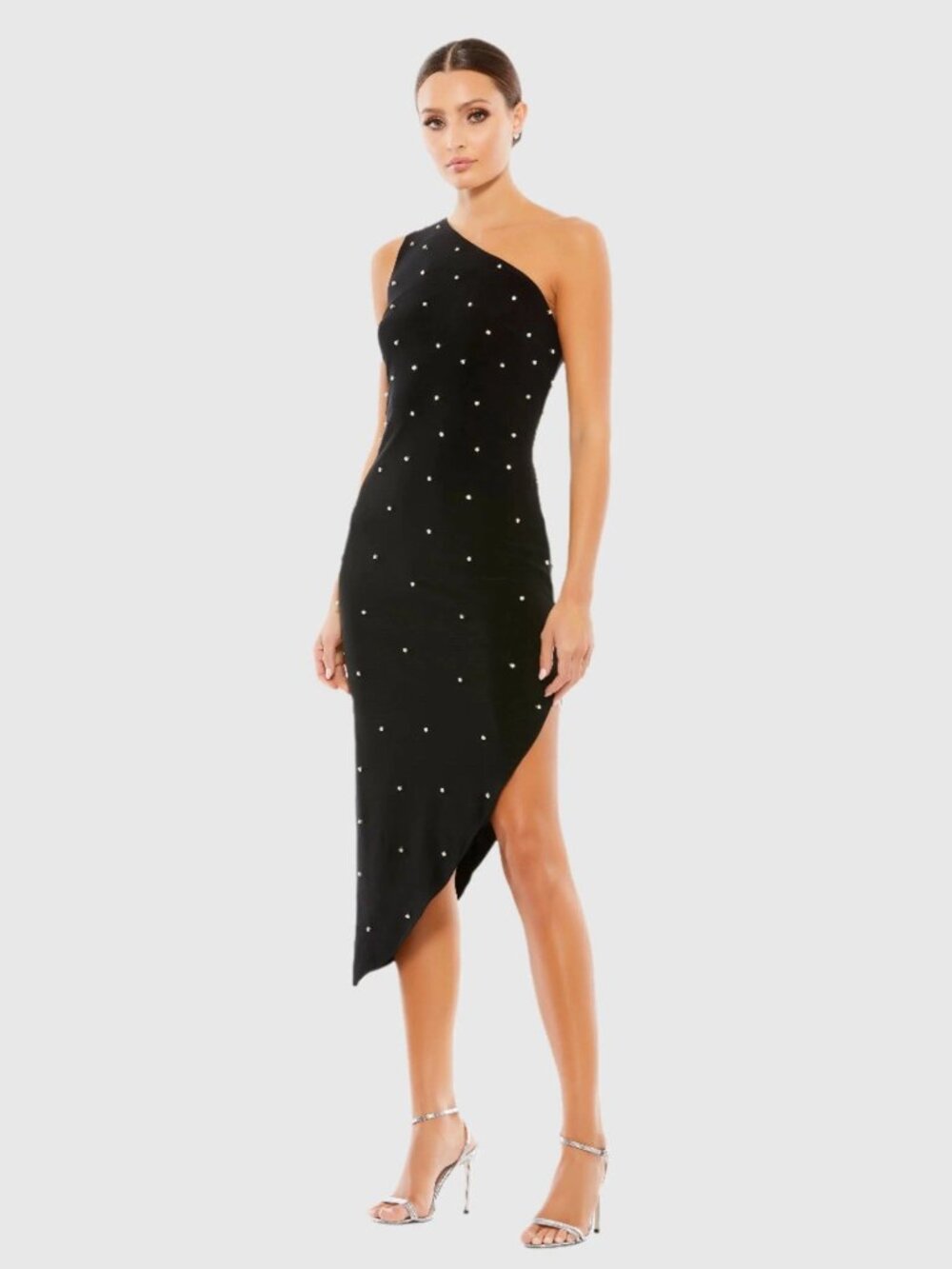 Mac Duggal Size 2 Black 55646 Rhinestone One-Shoulder Asymmetric Cocktail Dress